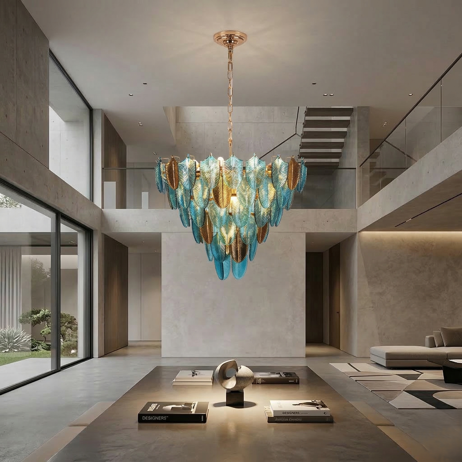 Blue Leaf Round Chandelier