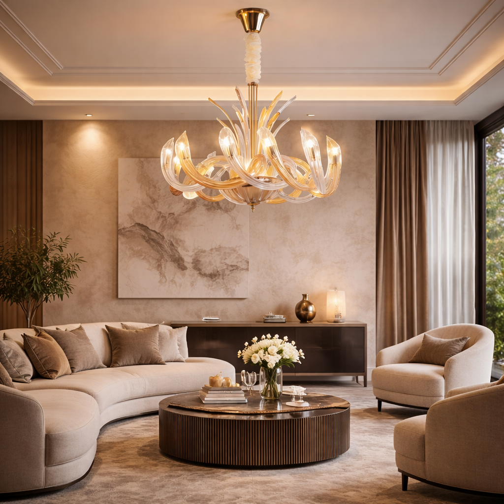 Golden Veil Glass Art Chandelier