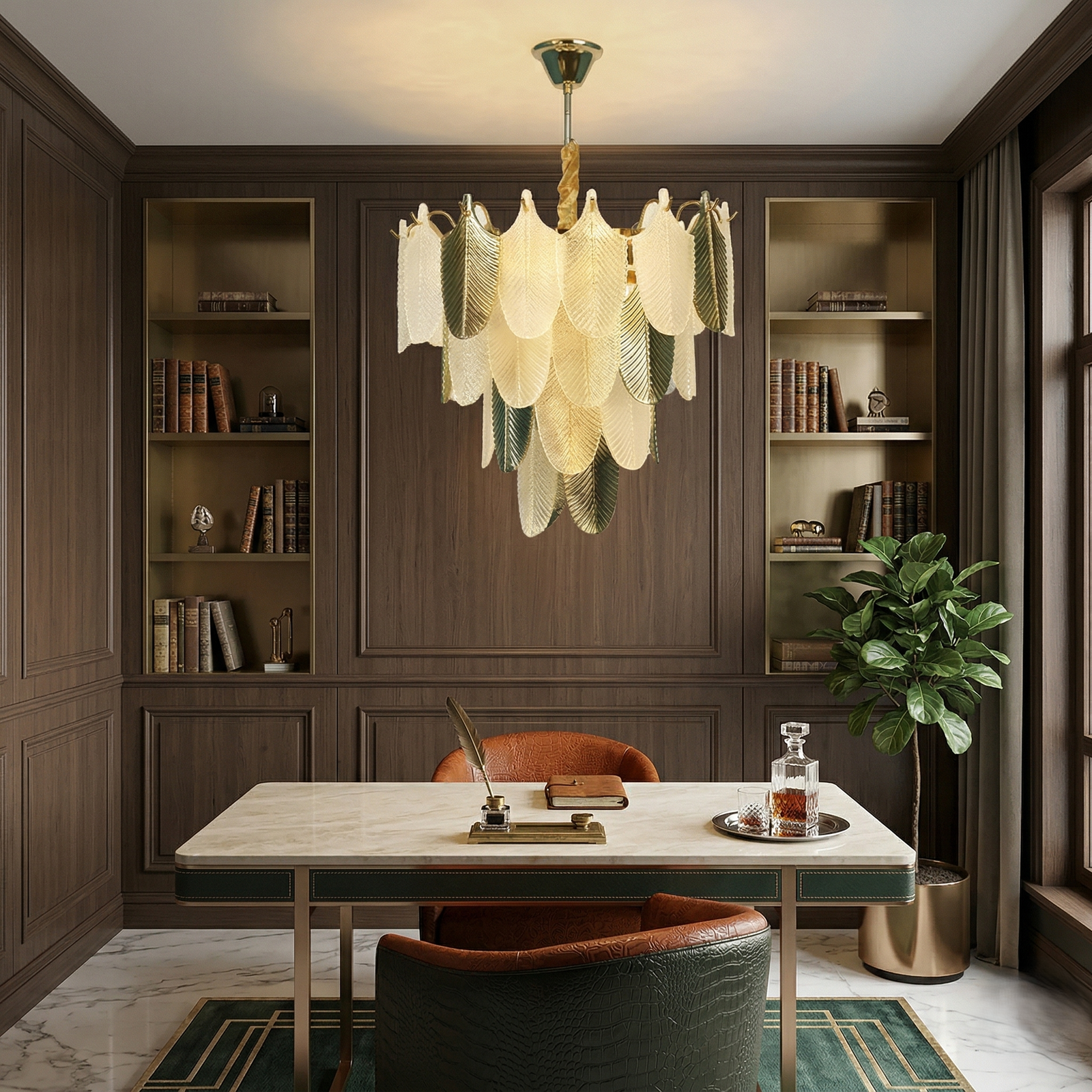 Ivory Leaf Round Chandelier