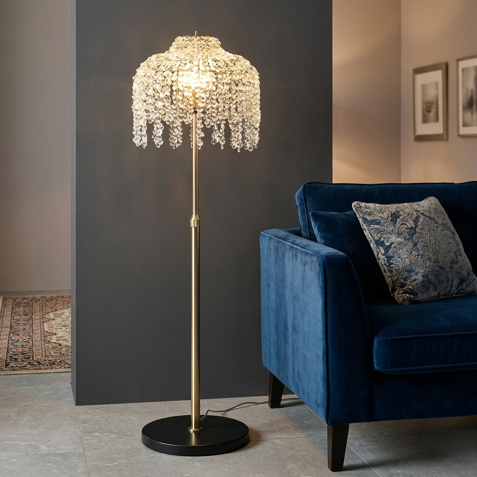 The Madison Waterfall Crystal Floor Lamp
